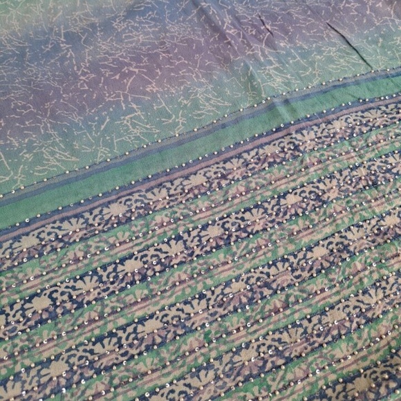 Beautiful Watercolor Pearlseeds Embroidered Beaded Chiffon India Dupatta - Picture 1 of 10